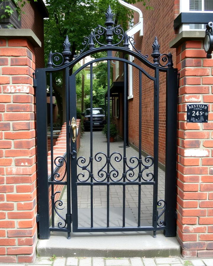 Vintage Brick Fence with Iron Gate