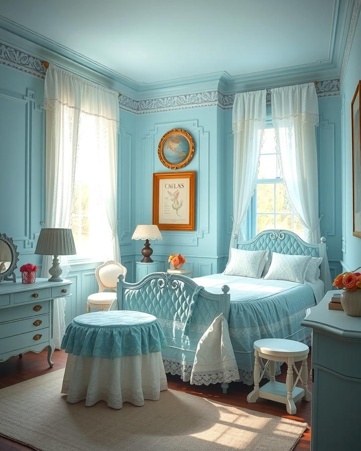 Vintage Inspired Light Blue Bedroom