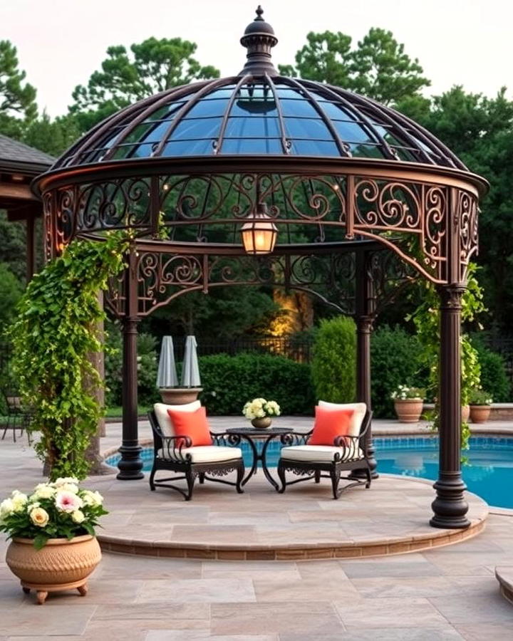 Vintage Iron Pool Gazebo