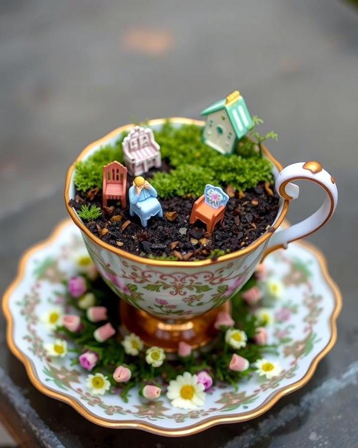 Vintage Teacup Fairy Scene