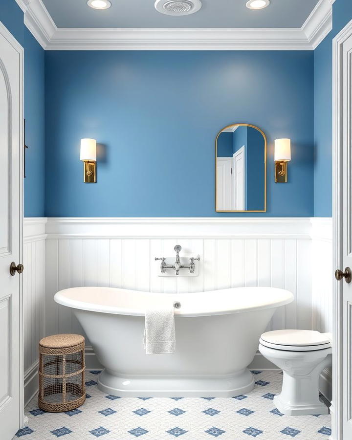 Wainscoting in White with Blue Walls