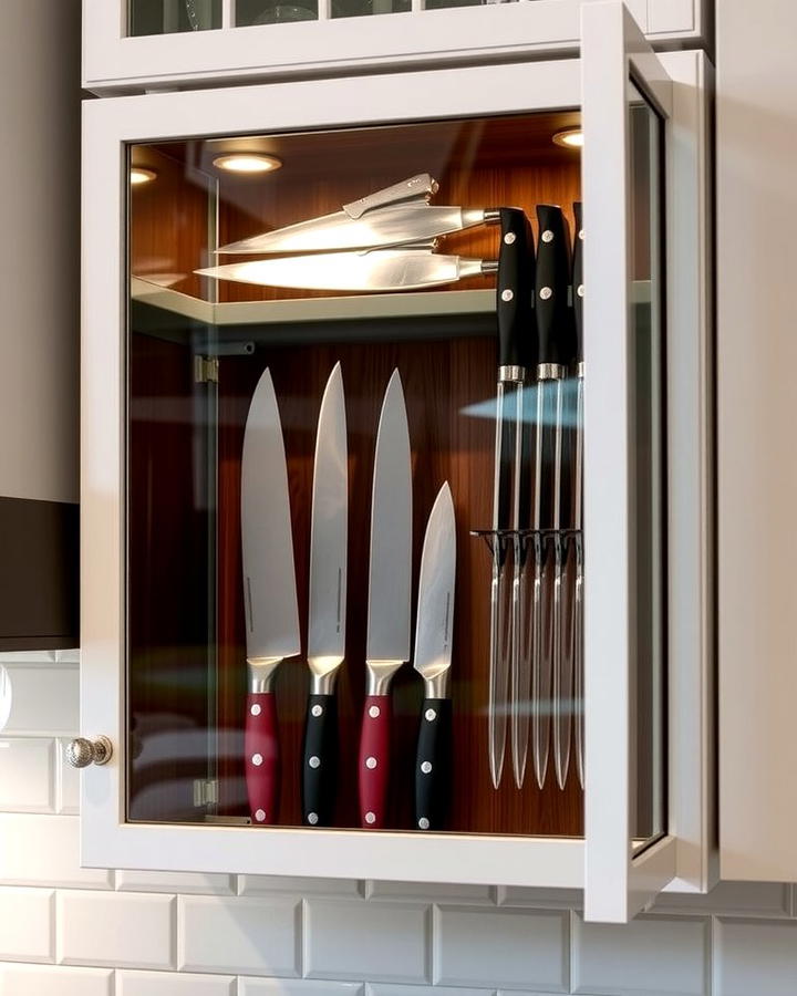 Wall Mounted Knife Cabinets with Glass Doors