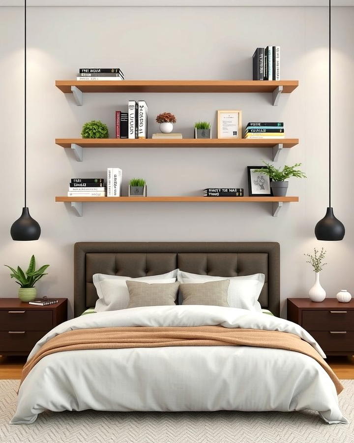 Wall Mounted Shelves Above the Bed