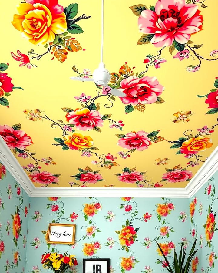 Wallpapered Ceiling for Visual Interest