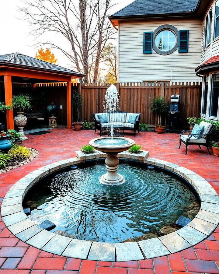 Water Feature Accent with Red Pavers