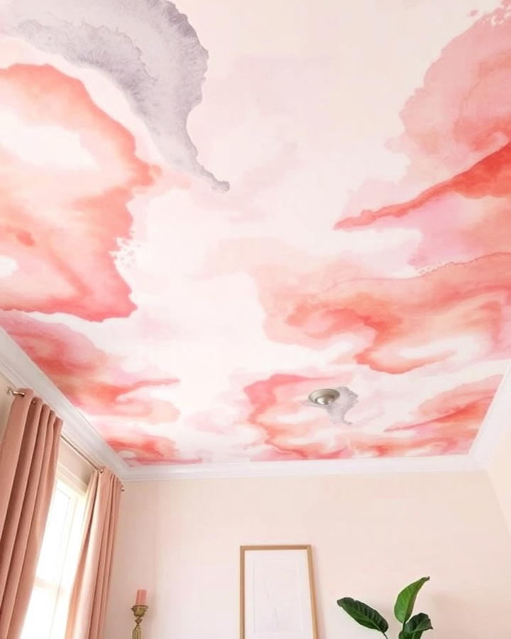 Watercolor Wash Ceiling Wallpaper Idea