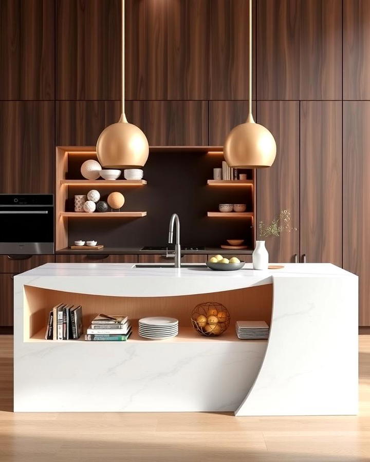 Waterfall Island with Open Shelving