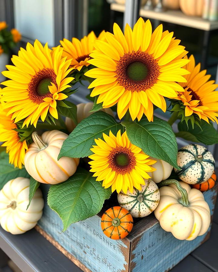 Whimsical Aesthetic with Sunflowers and Gourds