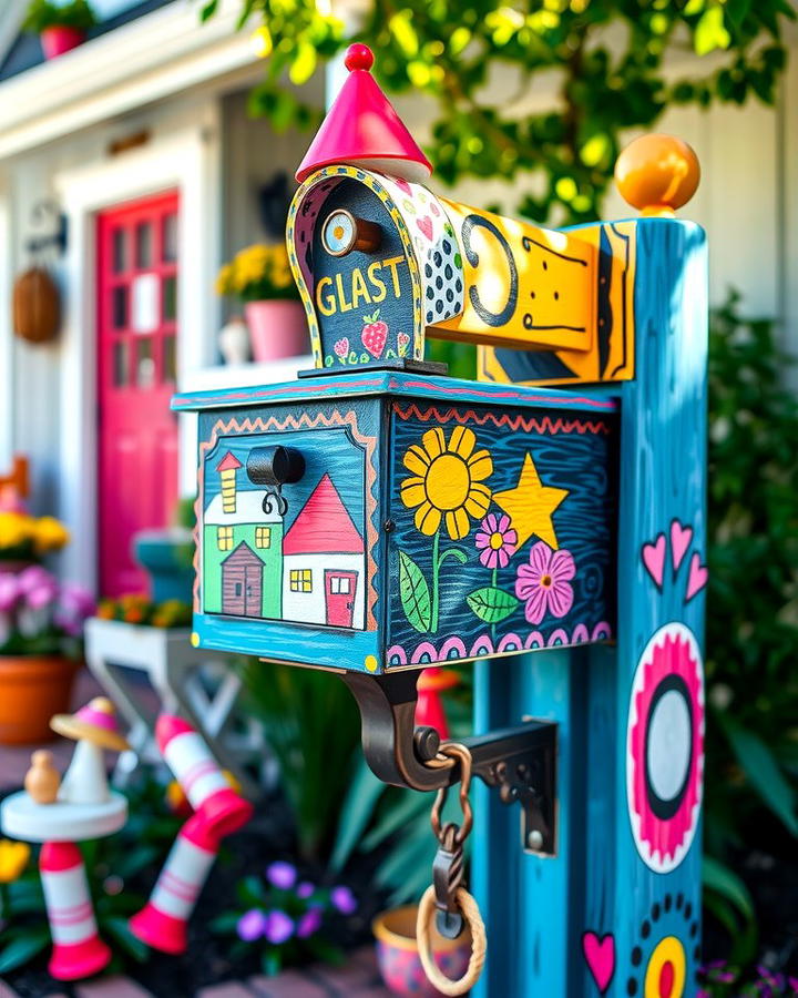 Whimsical Painted Mailbox Post