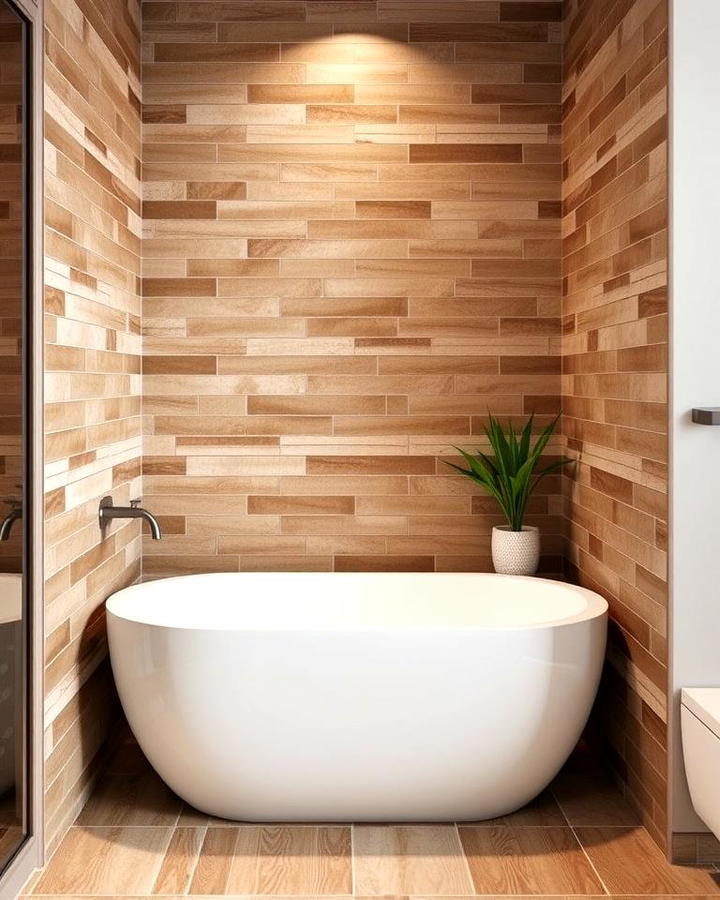 White Bathtub with Brown Tile Surround