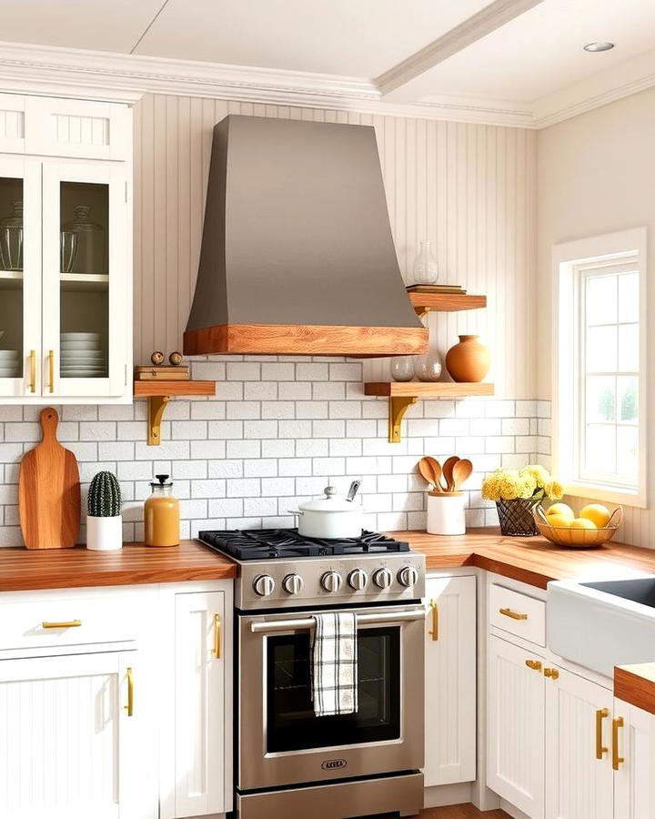 White Beadboard Cabinets with Antique Gold Hardware