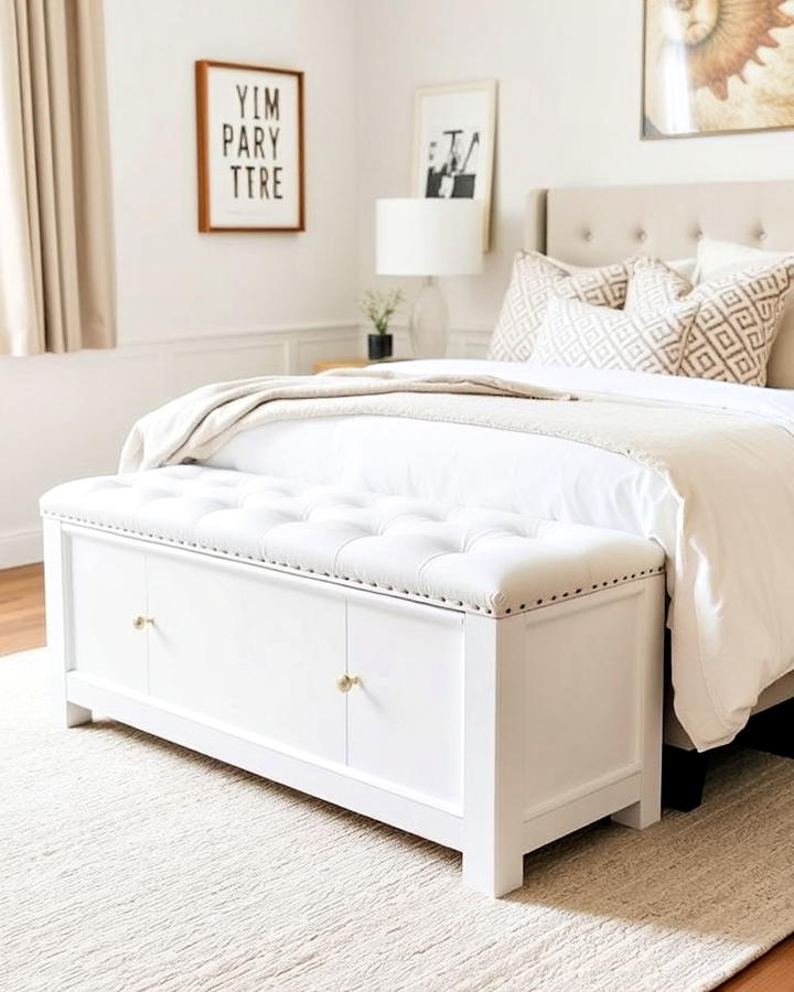 White Bedroom Storage Bench for Dual Functionality