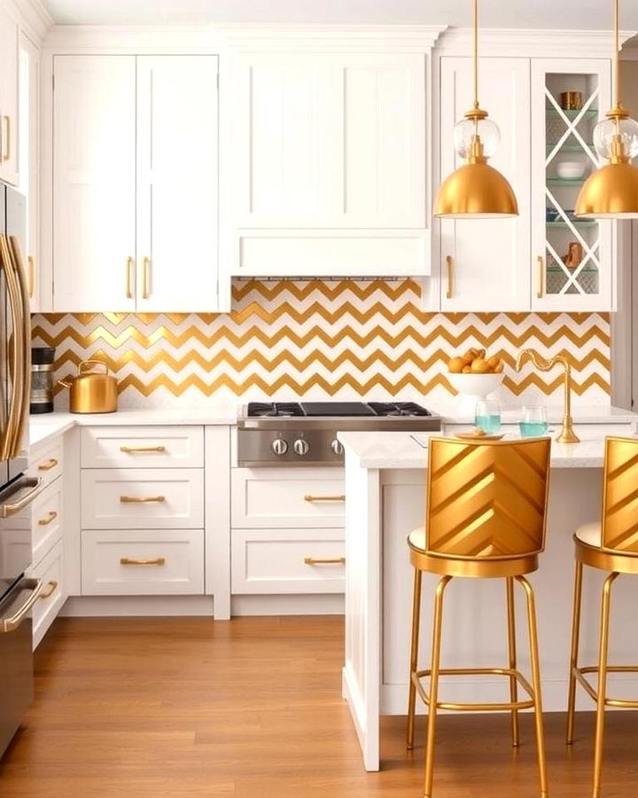 White Cabinets with Gold Chevron Detailing