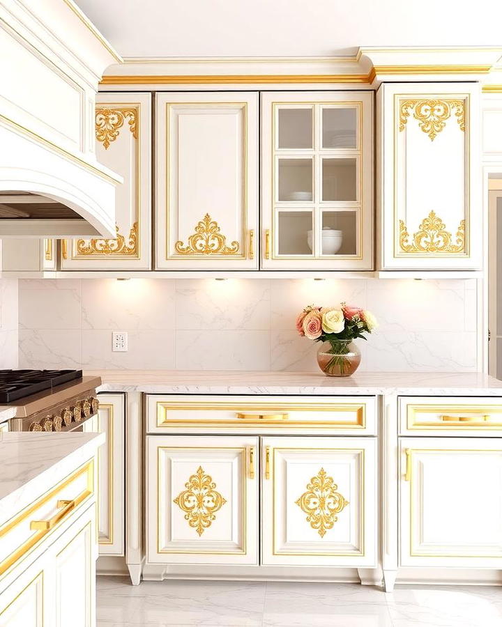 White Cabinets with Gold Inlay