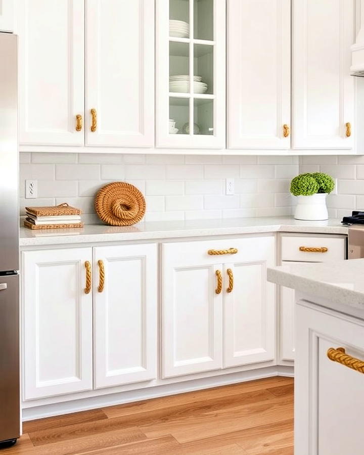 White Cabinets with Gold Rope Style Handles