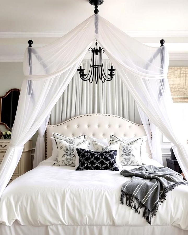 White Canopy Bed with Black Details