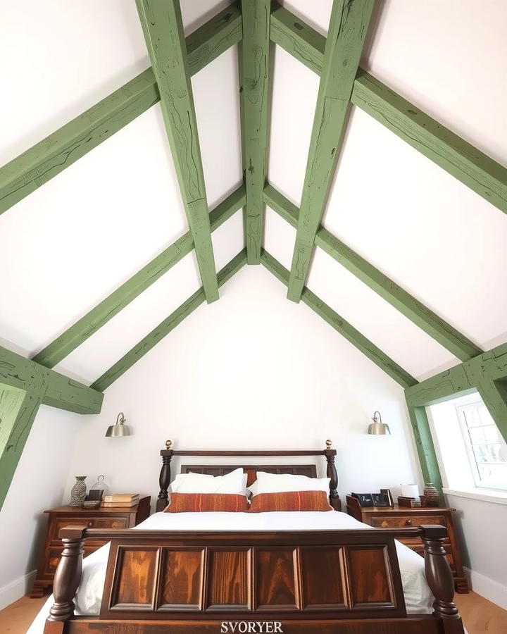 White Ceiling with Green Beams