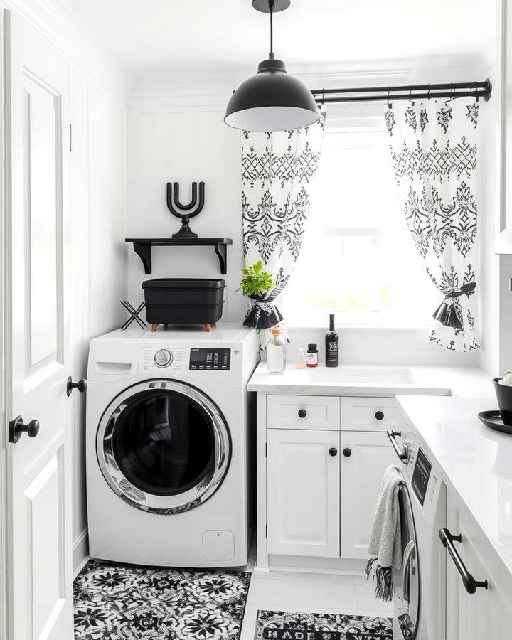 White Curtains with Black Patterns