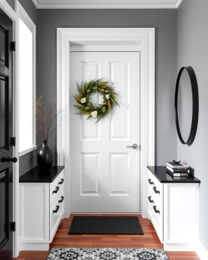 White Entryway Cabinet with Black Hardware