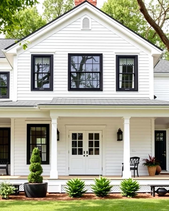 White Farmhouse with Black Window Frames