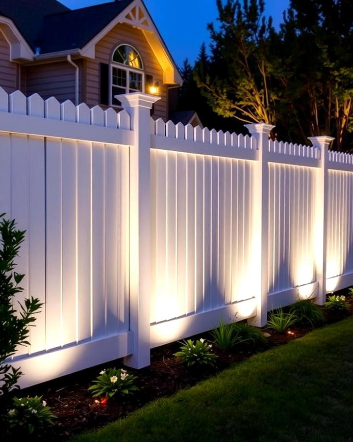 White Fence with Built In Lighting