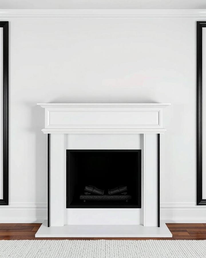 White Fireplace with Black Trim