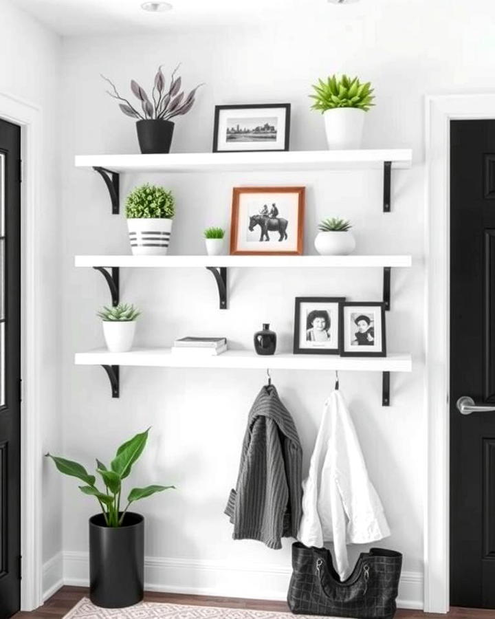 White Floating Shelves with Black Brackets