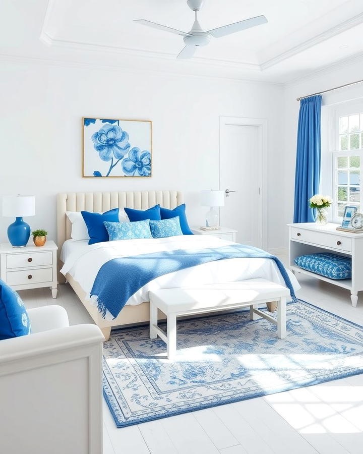 White Furniture with Blue Accents