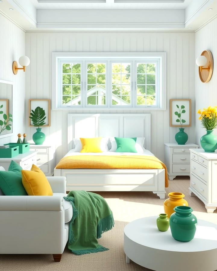 White Furniture with Green Accessories