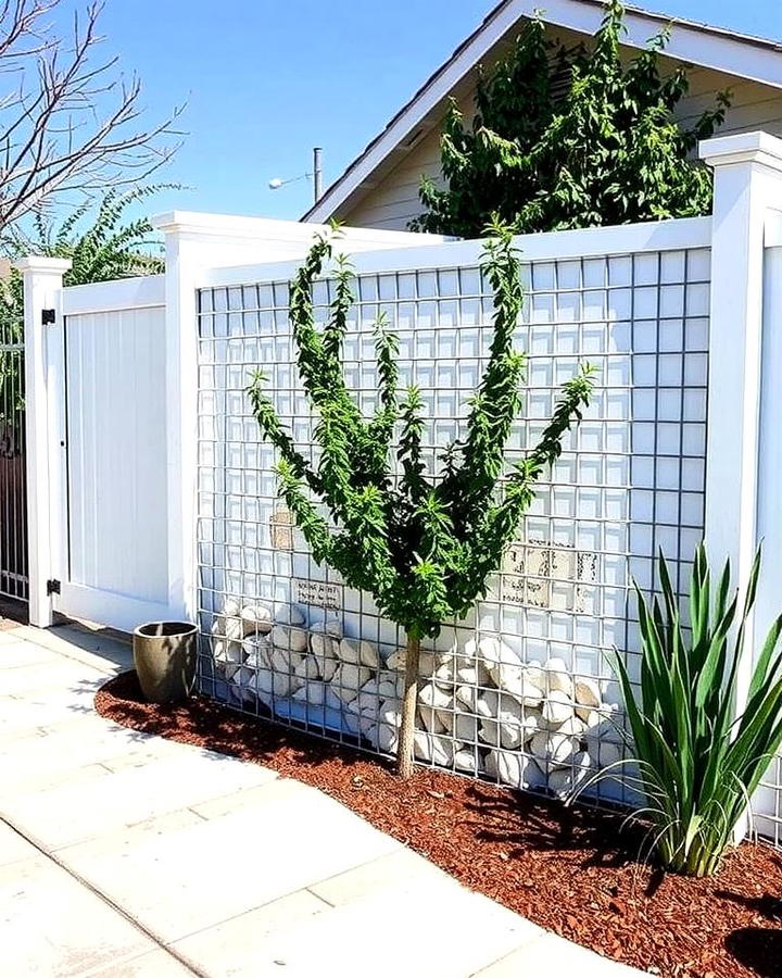 White Gabion Privacy Fence