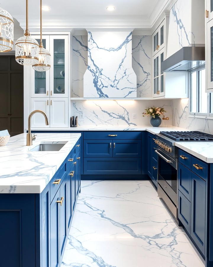 White Marble Countertops with Blue Veining
