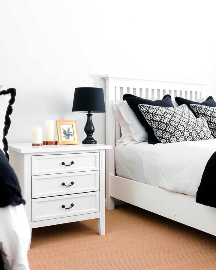 White Nightstands with Black Details