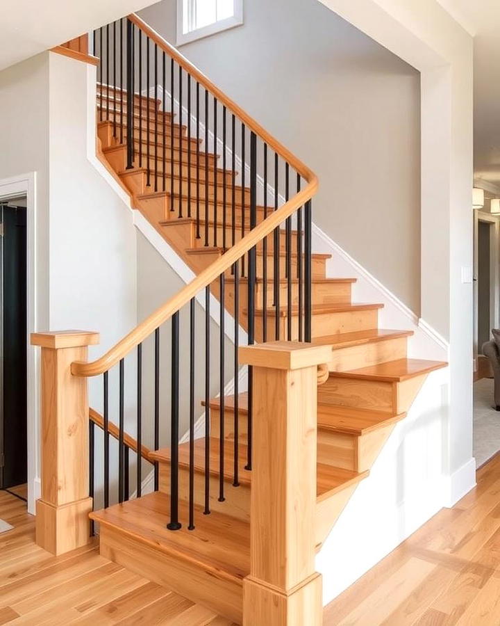 White Oak Staircase with Metal Balusters