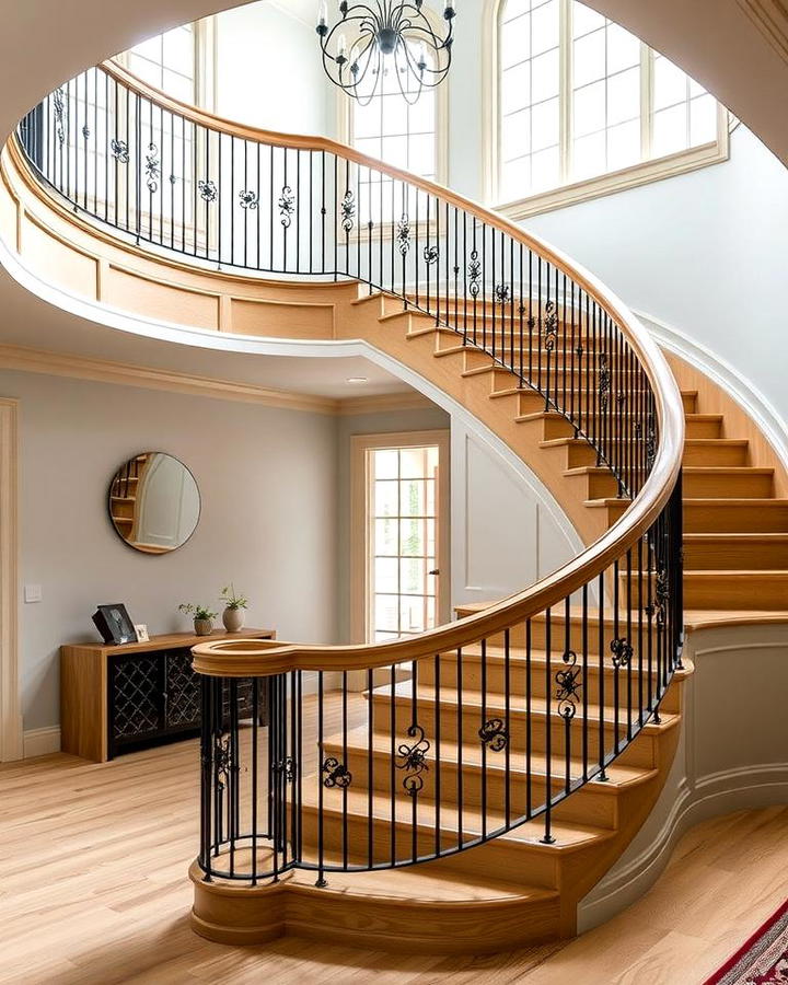 White Oak Stairs with Curved Design