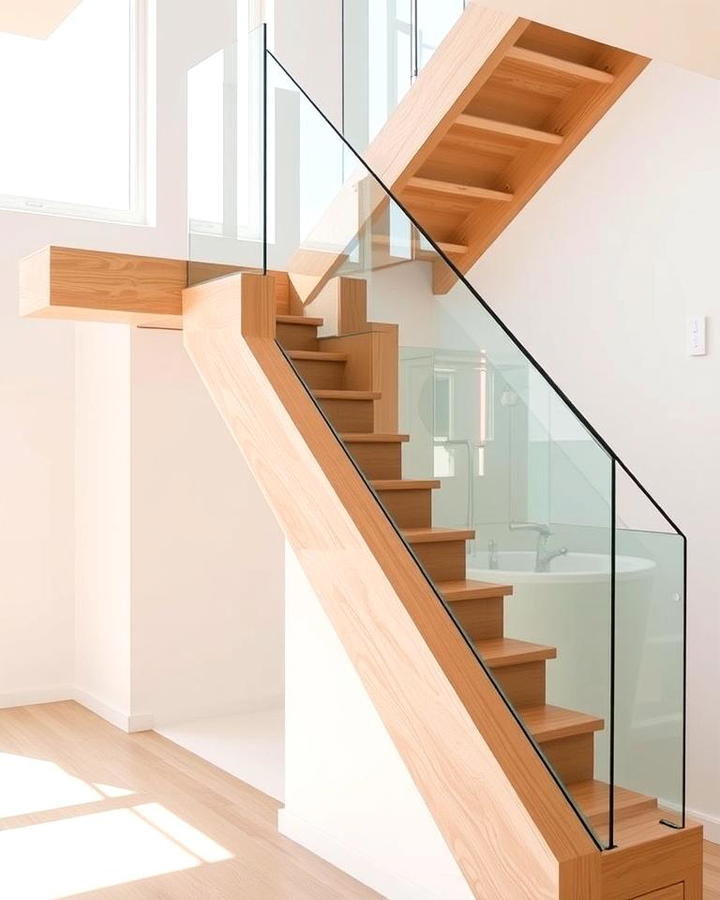 White Oak Stairs with Glass Railings