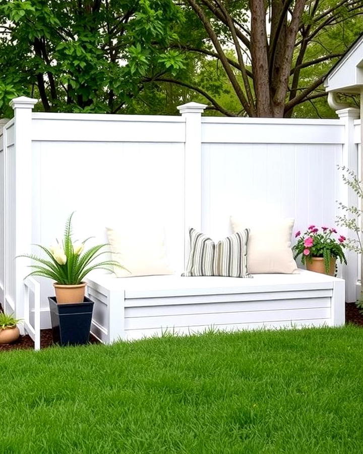 White Privacy Fence with Built In Seating