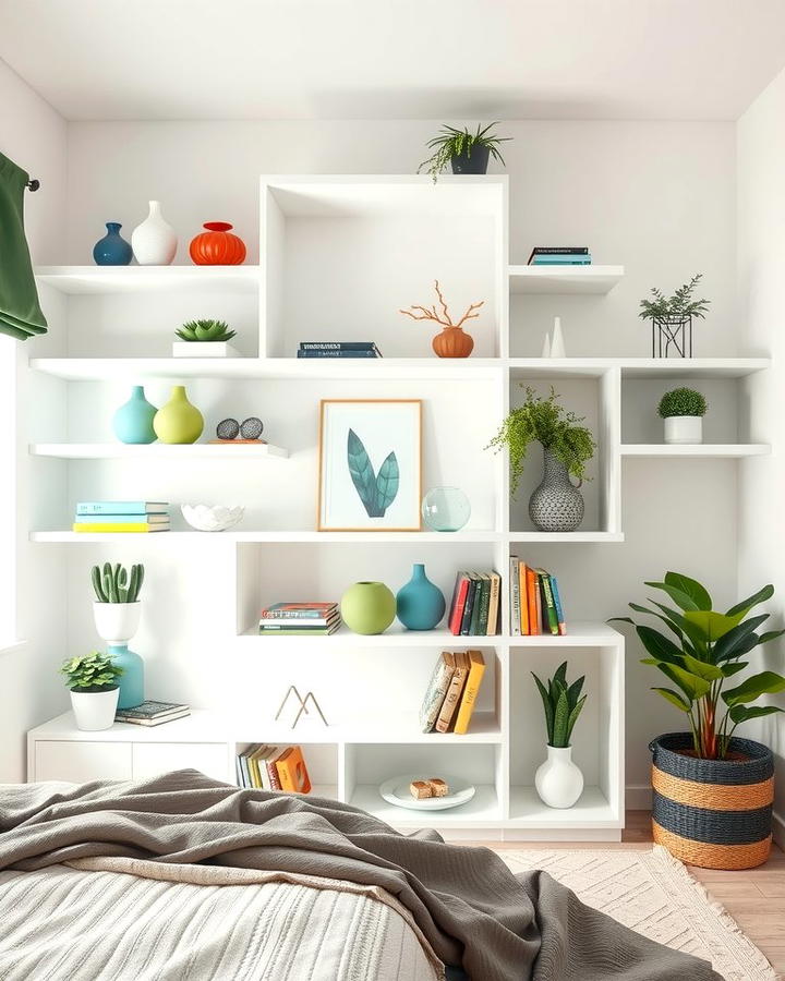 White Shelves with Green Decor