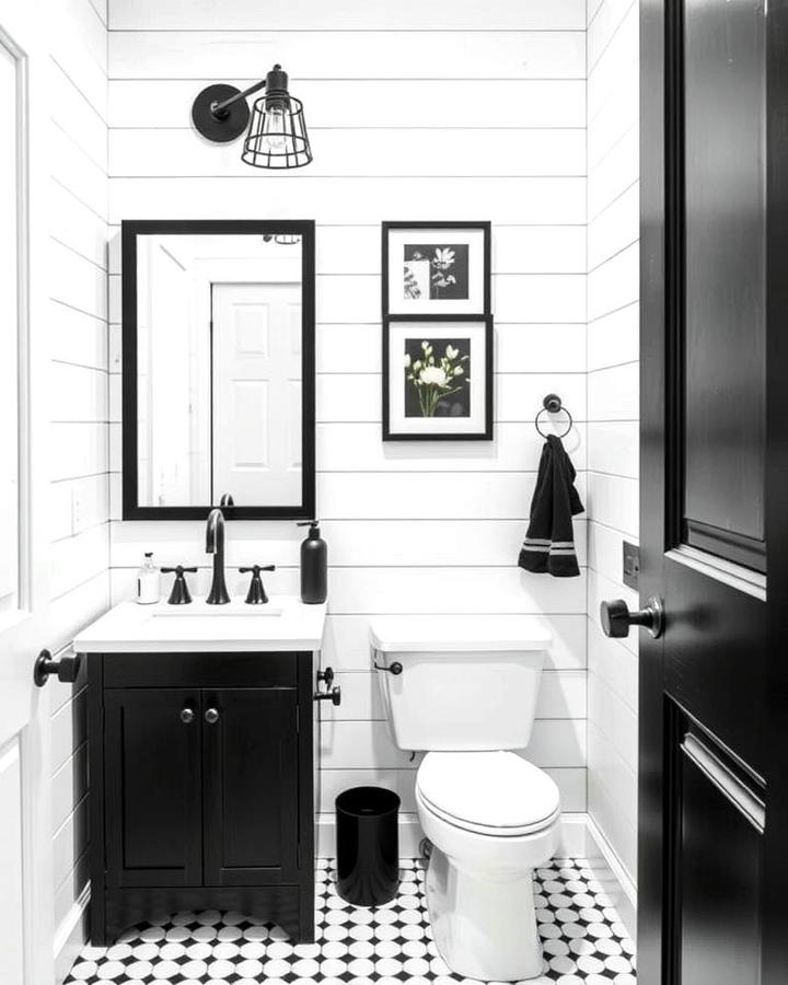 White Shiplap Walls with Black Accents