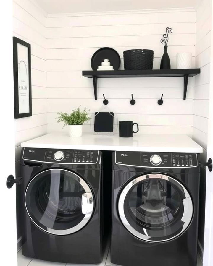 White Shiplap Walls with Black Accents