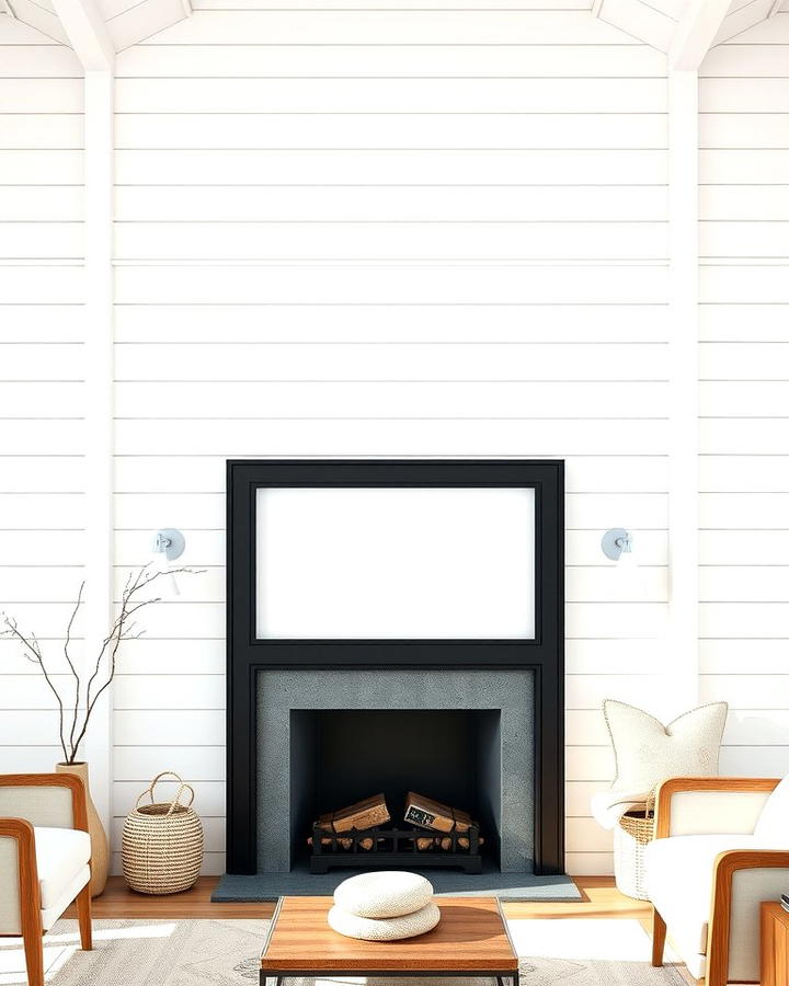 White Shiplap with Black Fireplace Frame