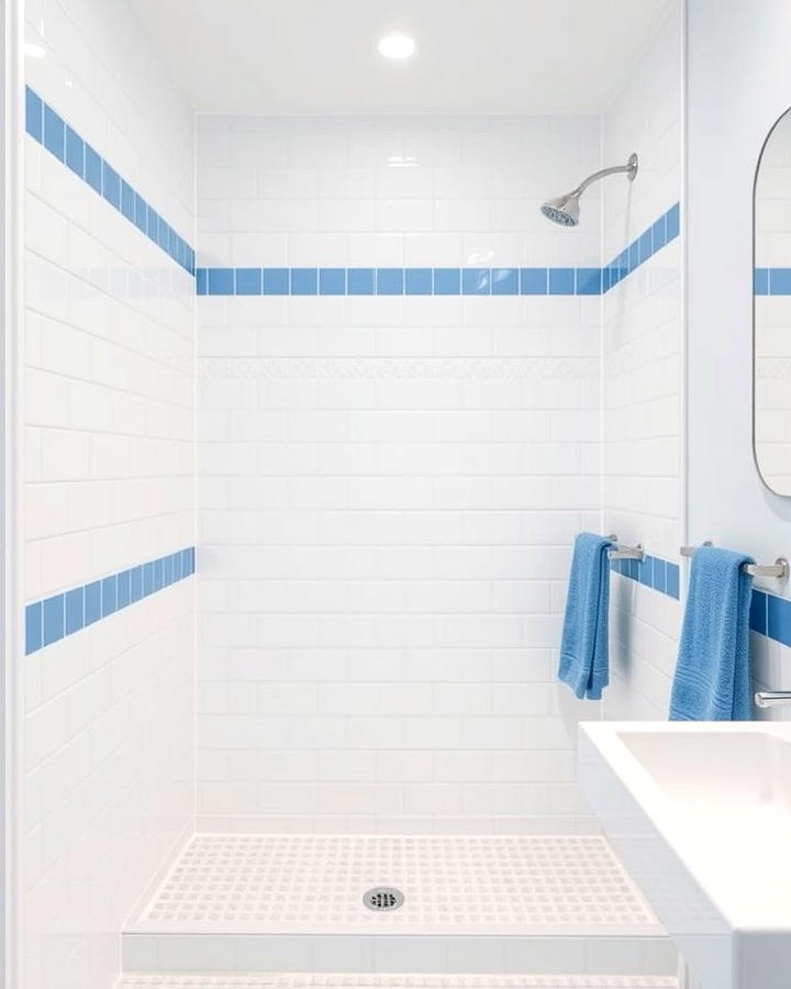 White Shower with Blue Grout