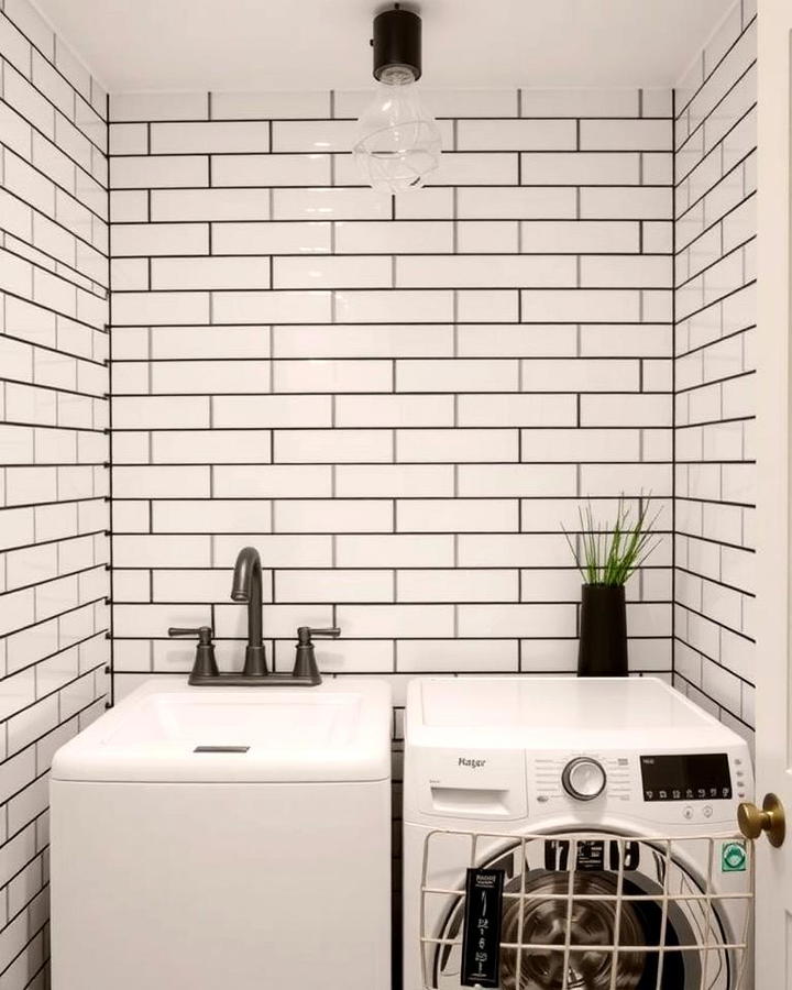 White Subway Tiles with Black Grout