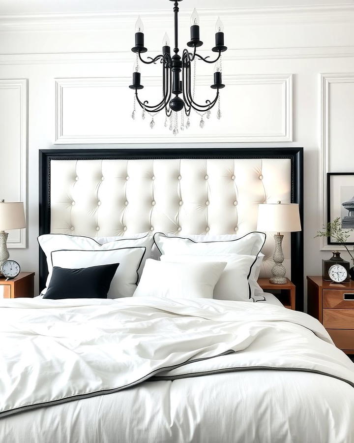 White Upholstered Headboard with Black Frame