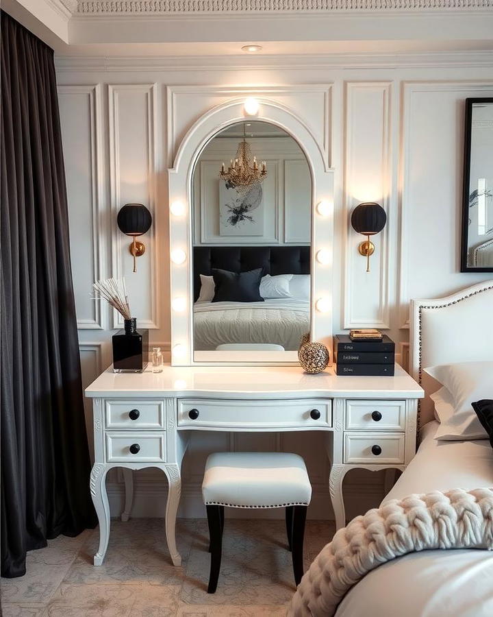 White Vanity with Black Accents