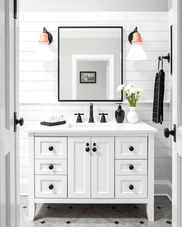 White Vanity with Black Hardware