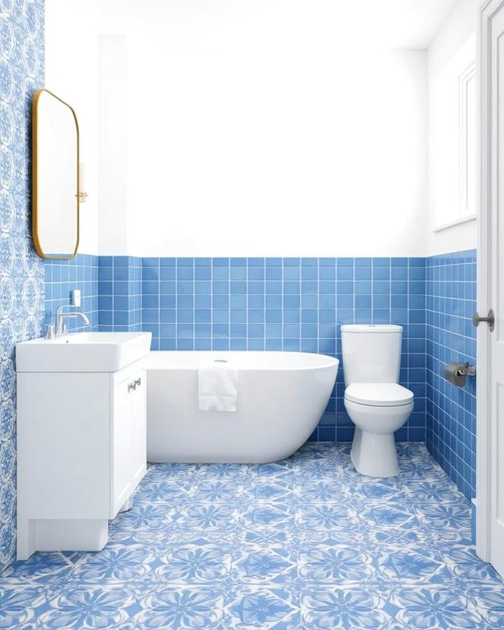 White Walls with Blue Floor Tiles