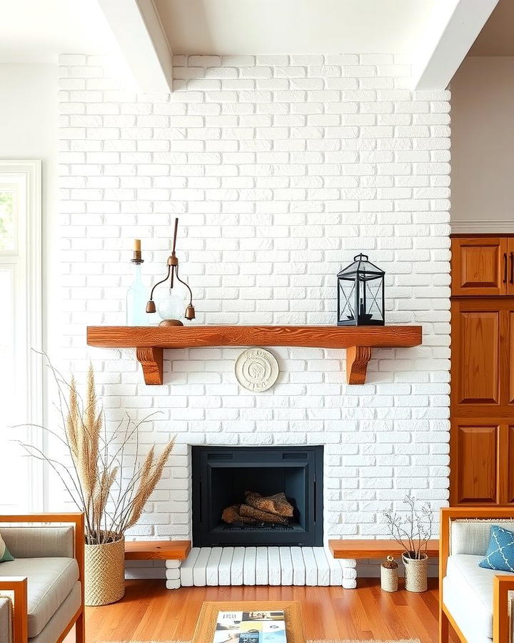 White Washed Brick Corner Fireplace