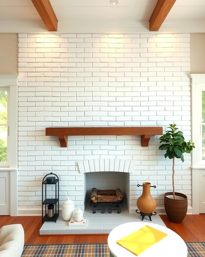 White Washed Brick Fireplace