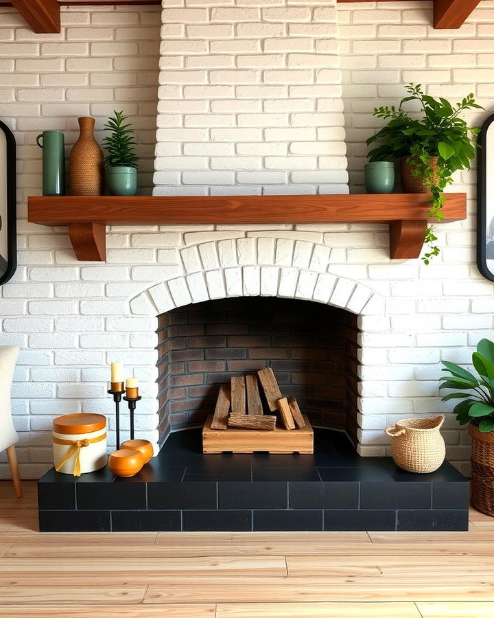 Whitewashed Brick with Black Hearth