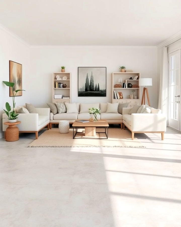 Whitewashed Concrete Living Room for a Soft, Airy Feel